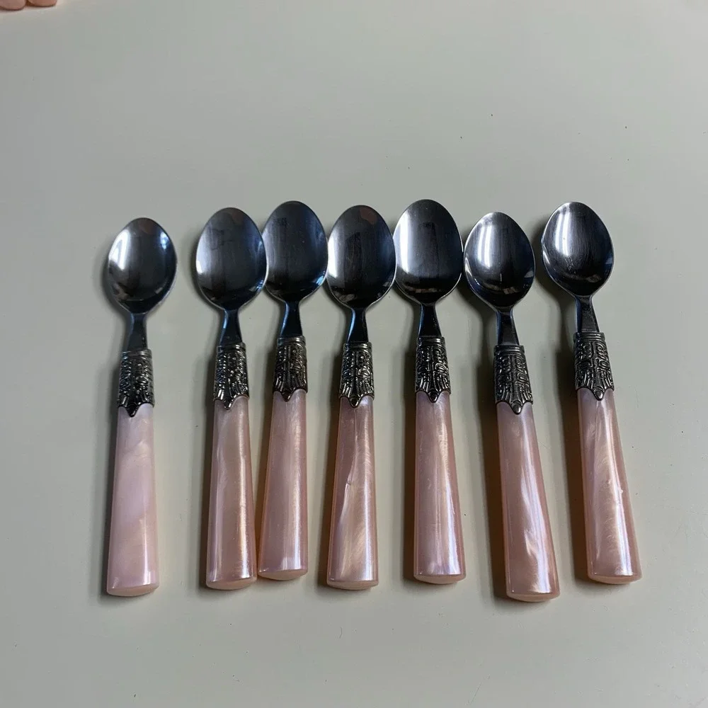 Vintage Gilbson Pink Pearl Roseland Pearlescent Kitchen Flatware Set of 35
